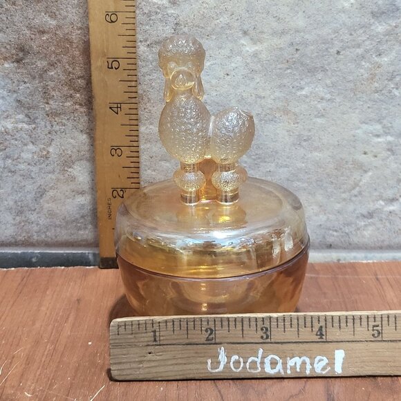Vintage Carnival Glass Poodle Trinket Box Powder Dish Vanity Jar - Picture 9 of 11